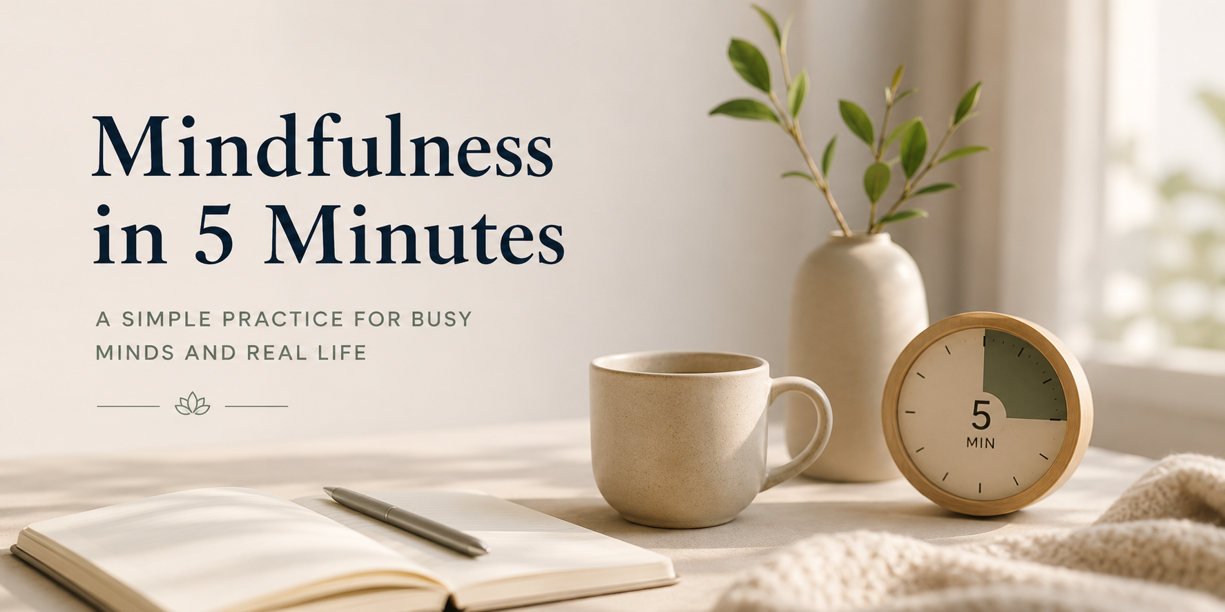 Person pausing for a short mindfulness practice in a calm, atmospheric setting